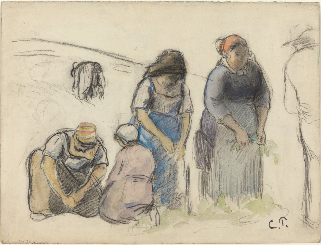 Ertehøstere [recto], ca. 1880. av Camille Pissarro