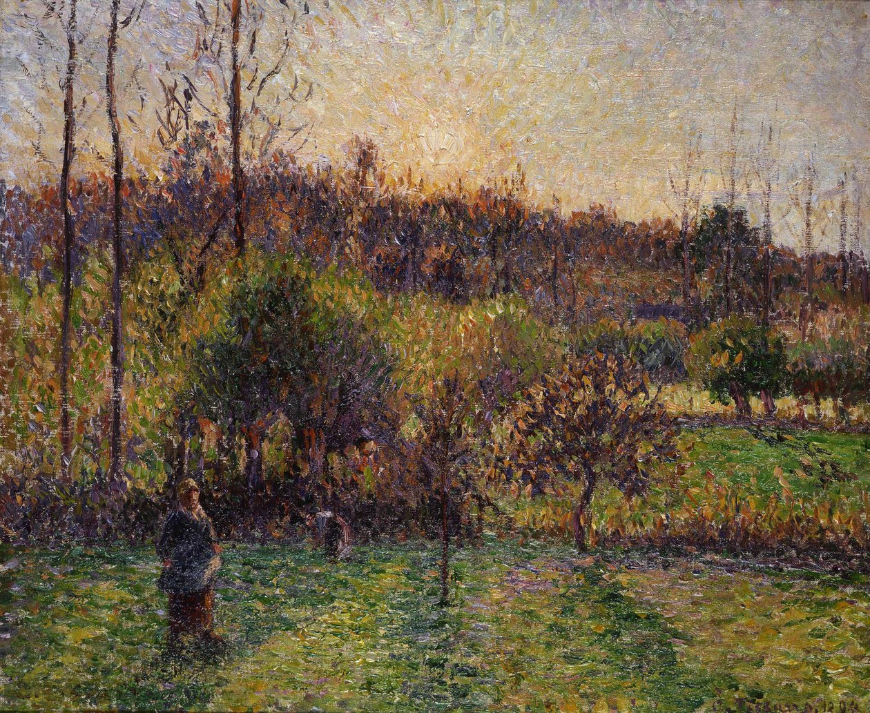 Oppgående sol ved Eragny, 1894. av Camille Pissarro