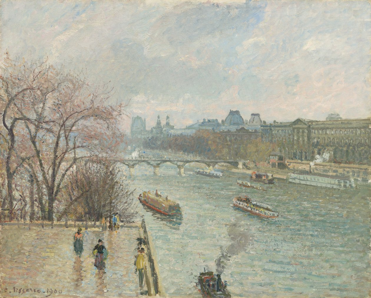 Louvre, ettermiddag, regnvær (første serie) av Camille Pissarro