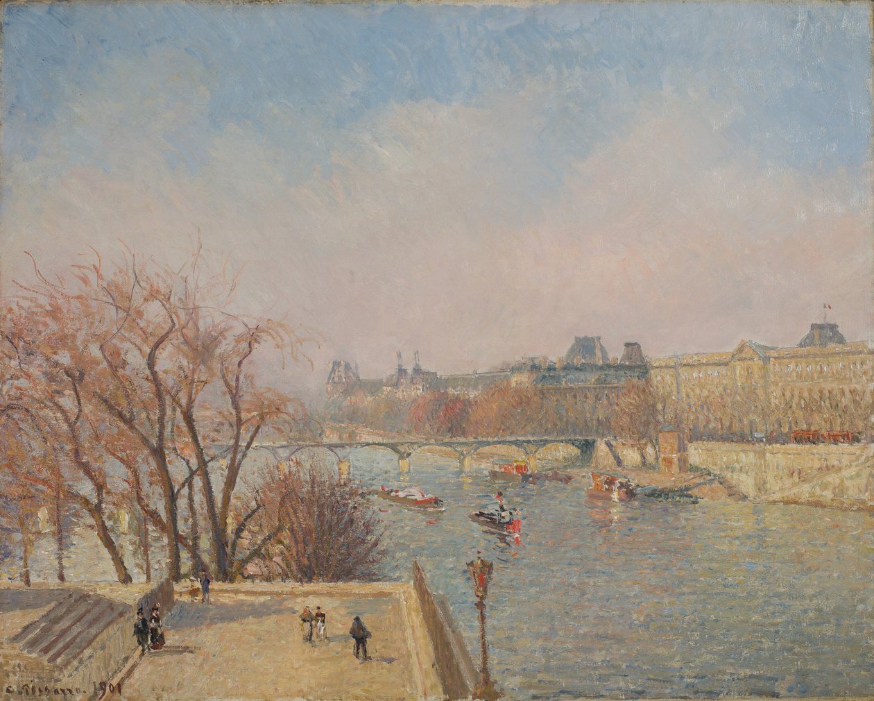 Louvre, morgen, sollys av Camille Pissarro