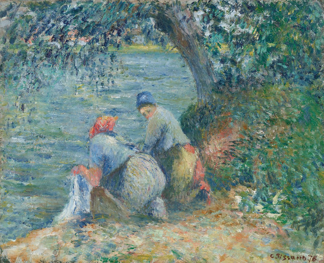 Vaskedamer ved vannkanten, Pontoise, 1878. av Camille Pissarro
