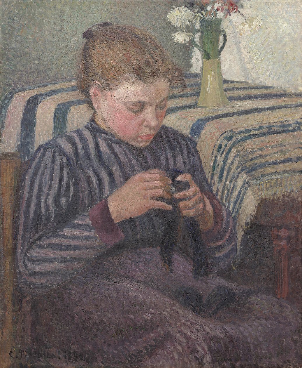 Kvinne reparerer, 1895. av Camille Pissarro