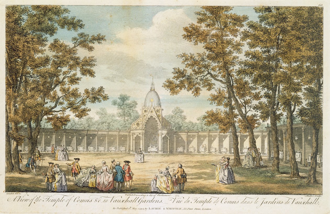 En utsikt over Temple of Comus ved Vauxhall Gardens, gravert av Muller, utgitt på nytt 1794 av Canaleti