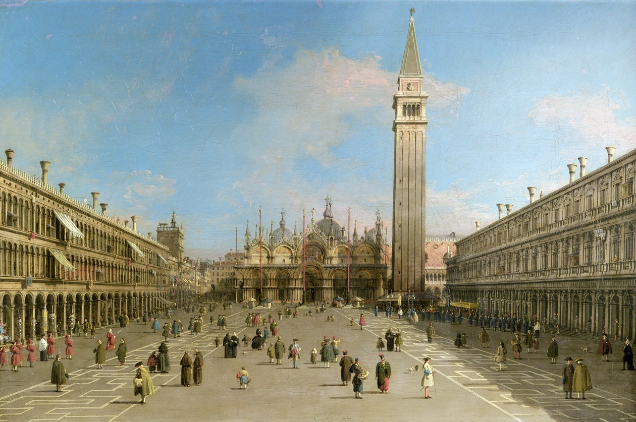 Piazza San Marco ser mot Basilica di San Marco av Giovanni Antonio Canal