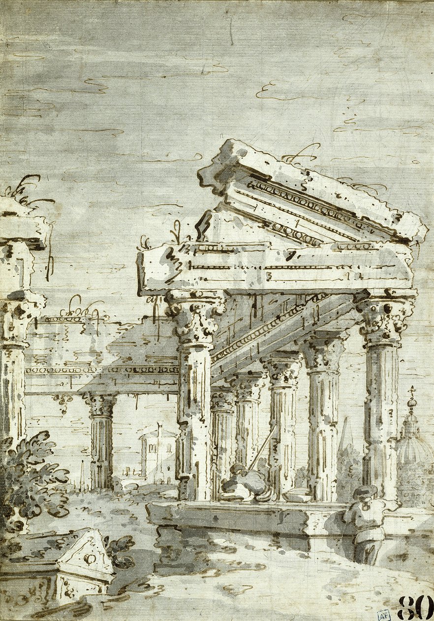Capriccio: Et ødelagt klassisk tempel av Canaletto