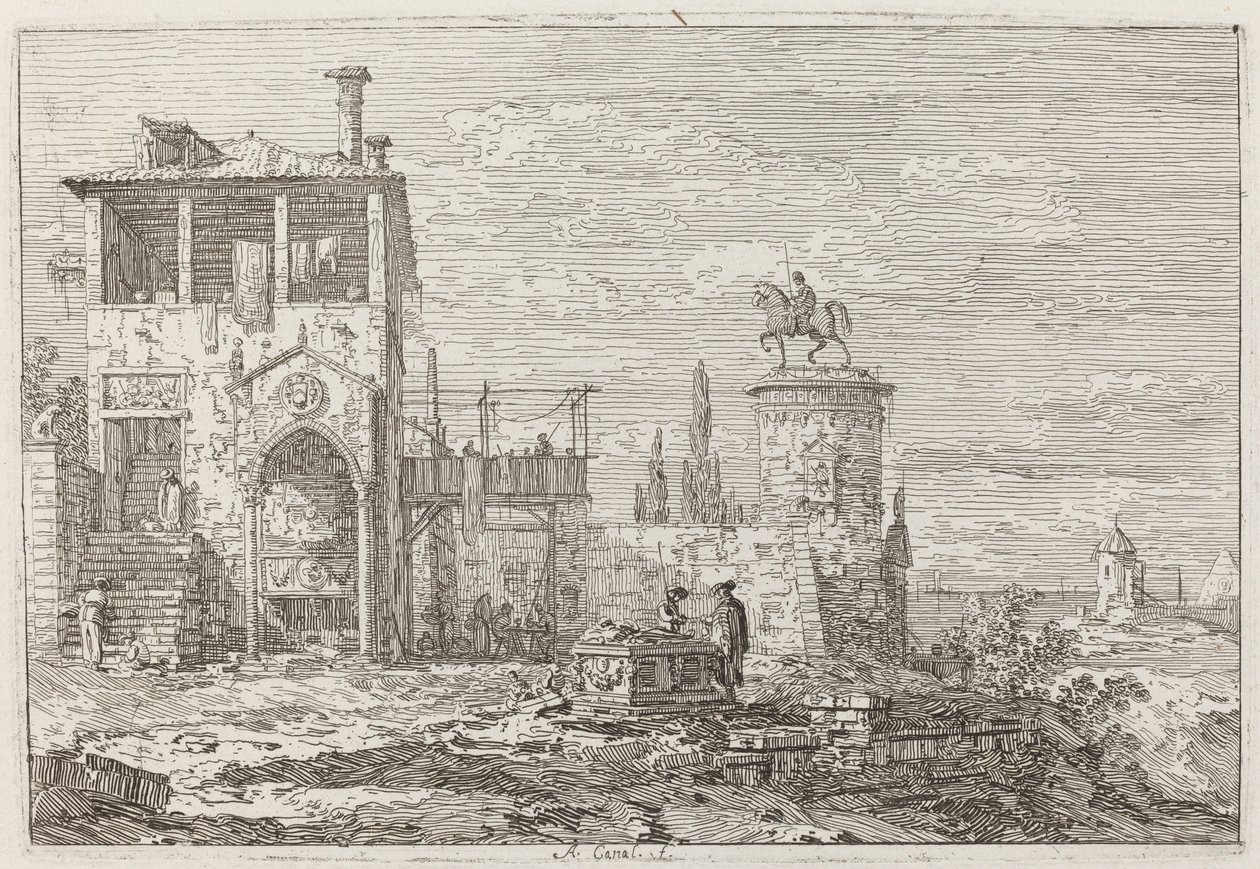 Equestrian Monument [øverst til høyre], ca. 17351746. av Canaletto