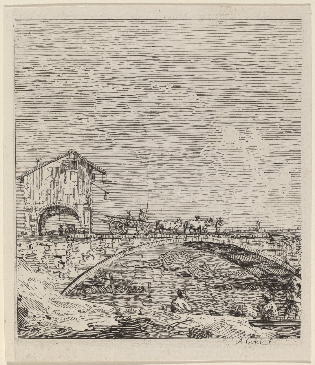 Vognen som passerer over en bro, ca. 17351746. av Canaletto