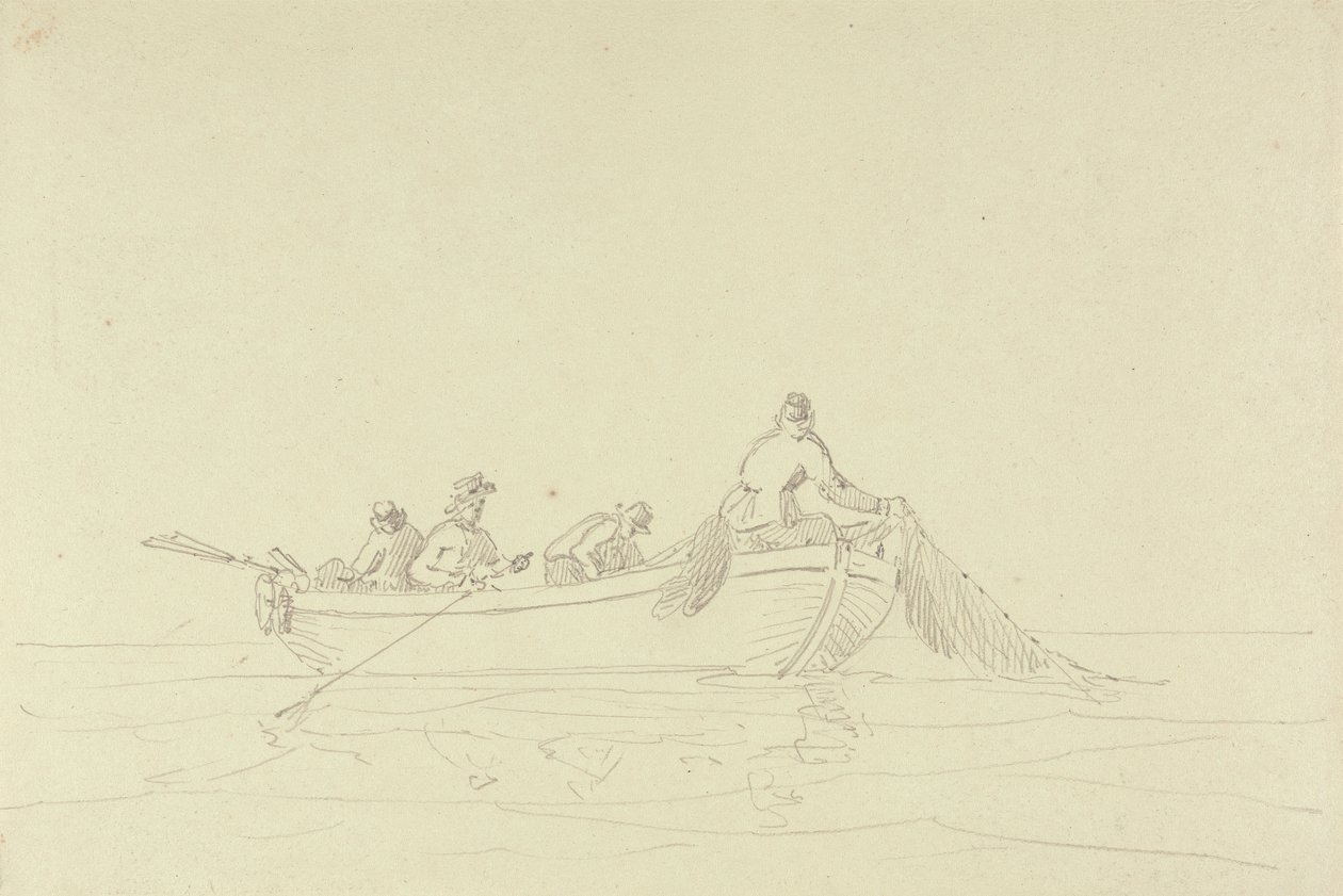Skisse av fiskere i en båt av Capt. Thomas Hastings