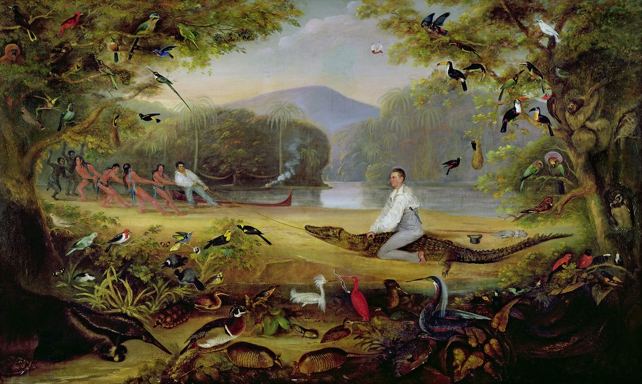 Charles Waterton fanget en kaymann, 1825-26 av Captain Edward Jones