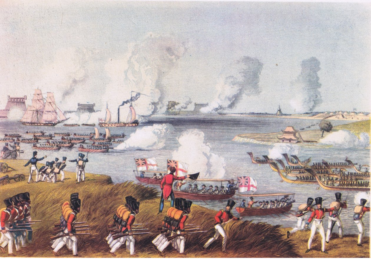 Kombinerte marine- og militærstyrker i Burma, 17. mars 1825, fra British Adventure utgitt av Collins, 1947 av Captain R. N. Thornton