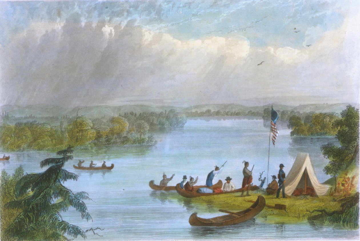 Lake Itasca, 1853 (farge litho) av Captain Seth Eastman