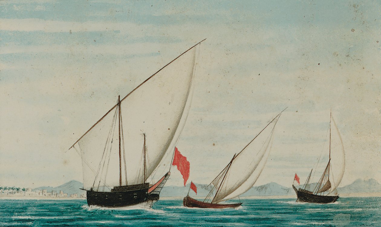 Utsikt over Dhows utenfor Ajman av Captain William Igglesden