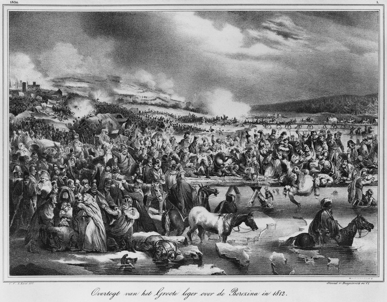 Krysser Berezina i november 1812, gravert av Desguerrois (1800-tallet) av Carel Christian Anthony Last