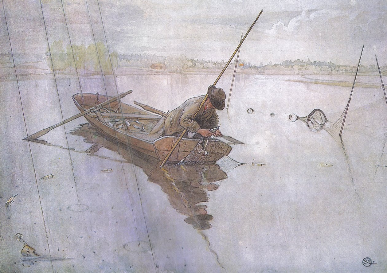 Johan fanger en fin gjedde av Carl Larsson