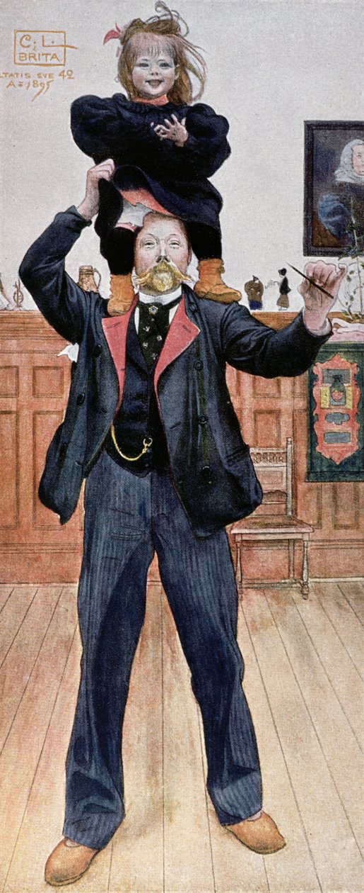 Selvportrett av kunstneren med datteren Brita, 1899 av Carl Larsson