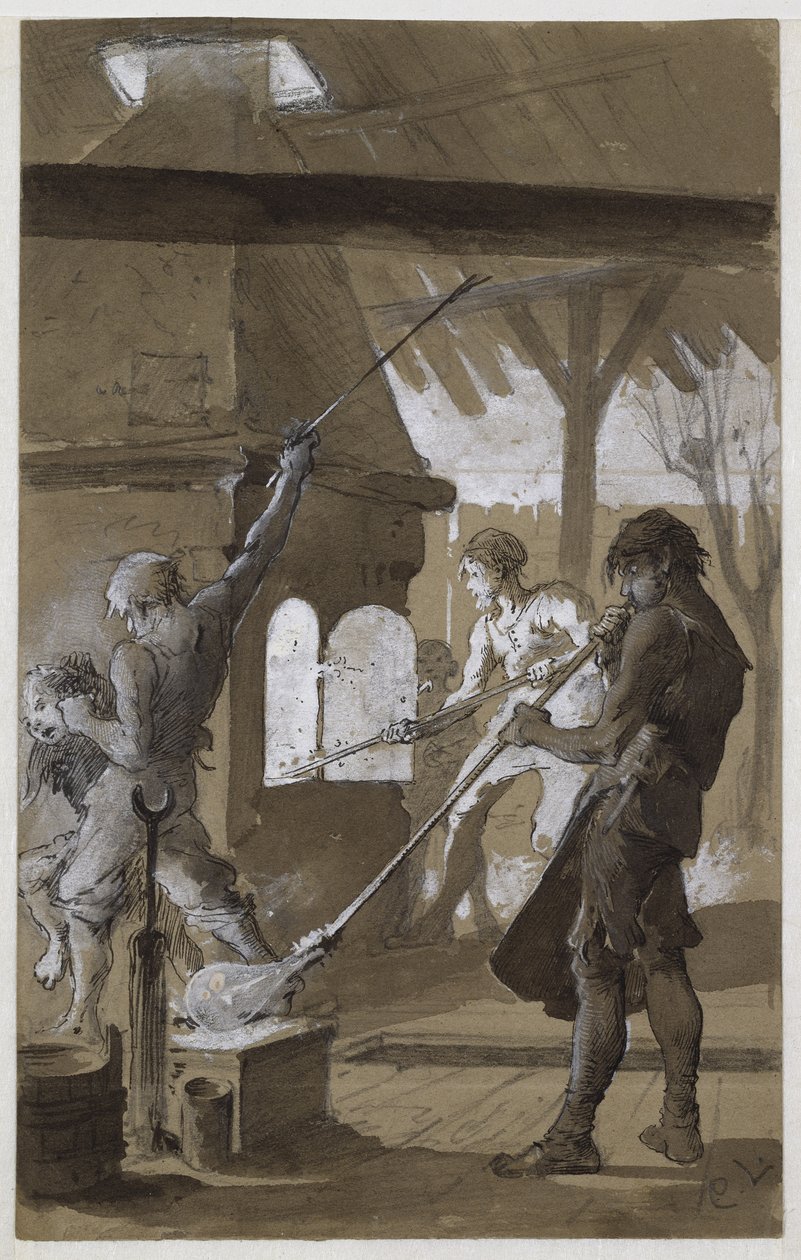 Glassblåserne (penn og blekk med vask på papir) av Carl Larsson
