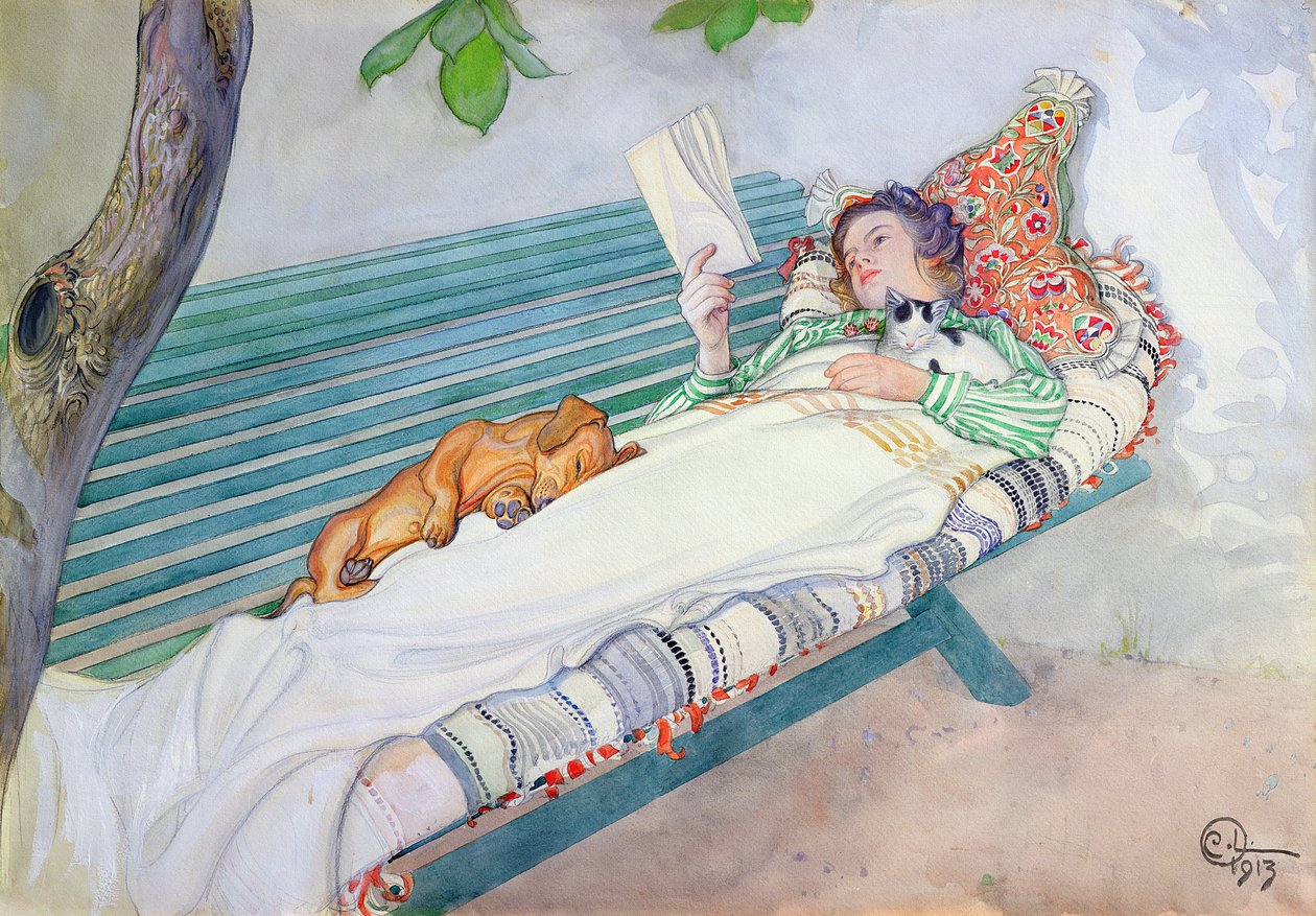 Kvinne som ligger på en benk, 1913 av Carl Larsson