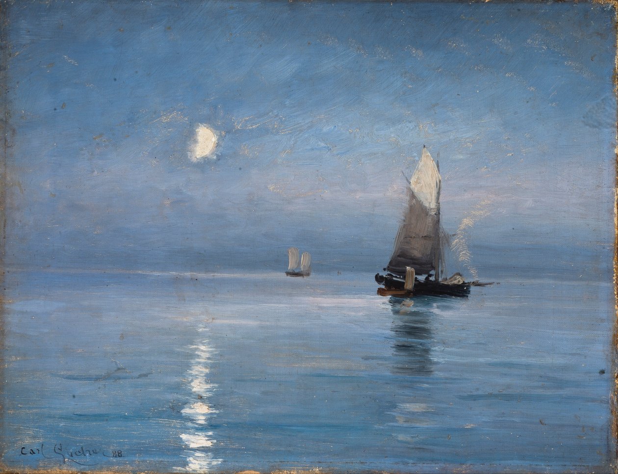 Fiskekuttere i månelyset av Carl Ludvig Locher