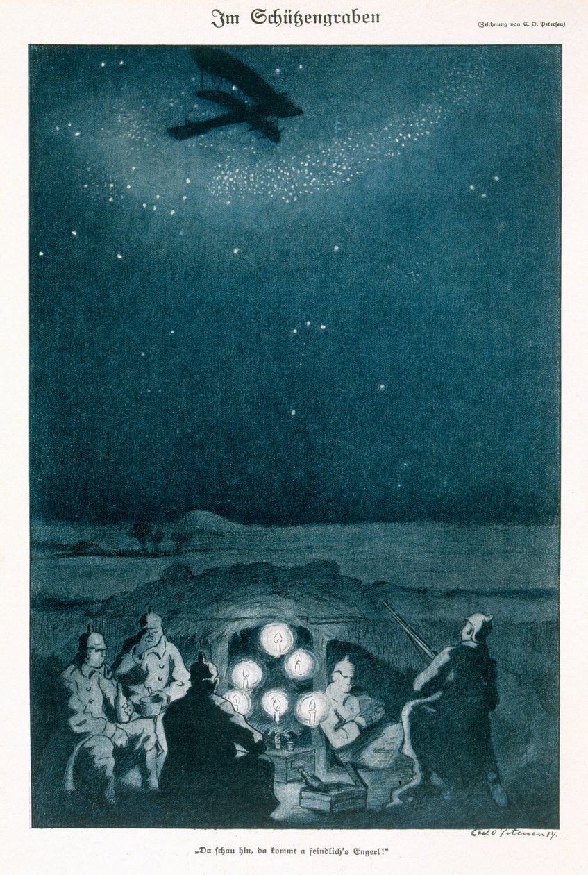 In the Trenches, illustrasjon fra et tysk magasin, Simplicissimus, ca. 1915 av Carl Olof Petersen