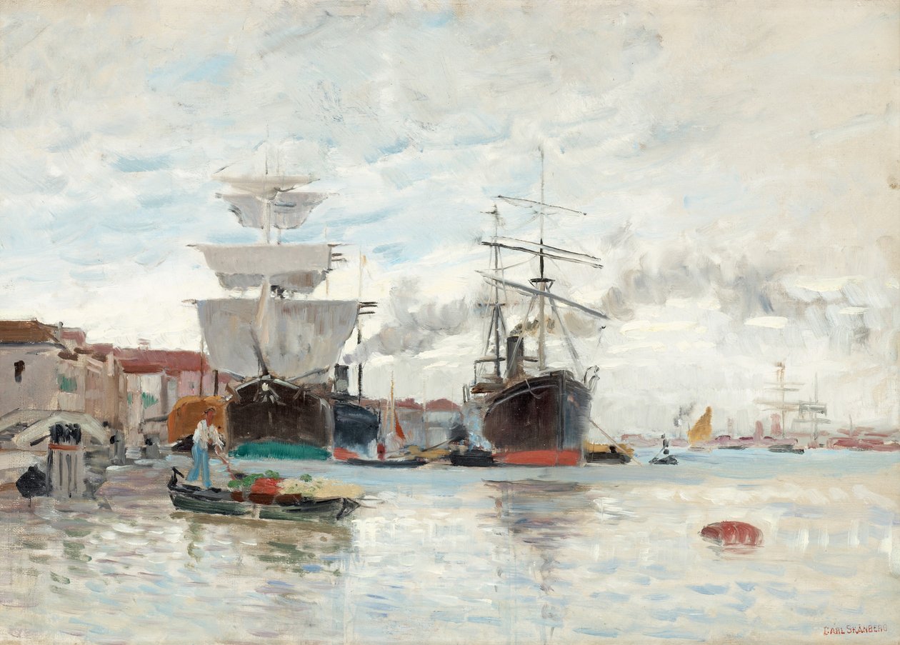 Havnescene fra Venezia av Carl Skånberg