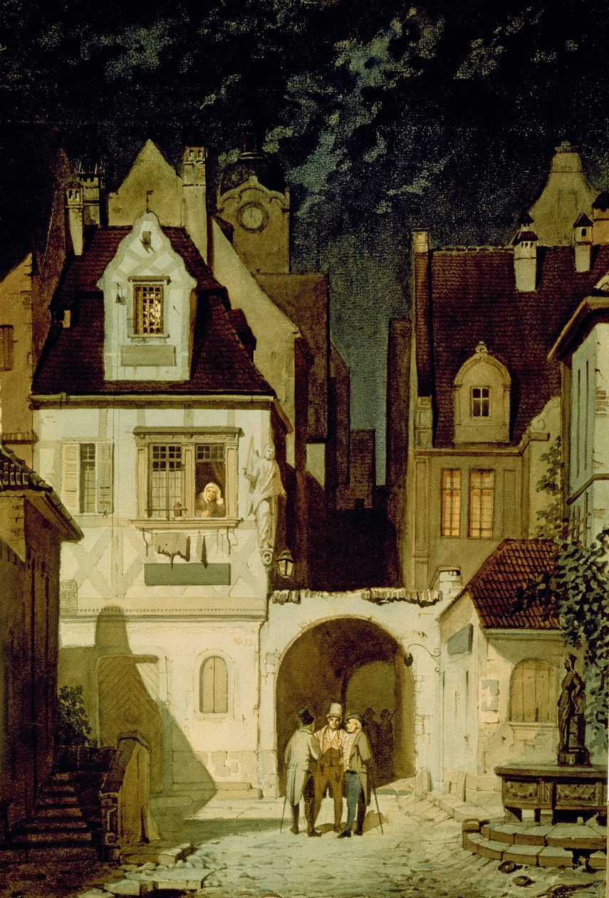 A Corner of a German Town by Moonlight av Carl Spitzweg