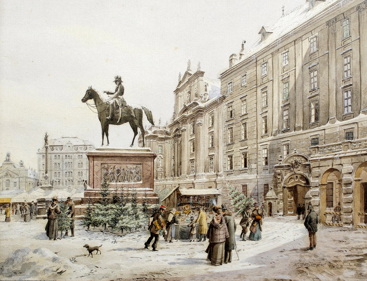 Et julemarked i Am Hof Wien. av Carl Wenzel Zajicek