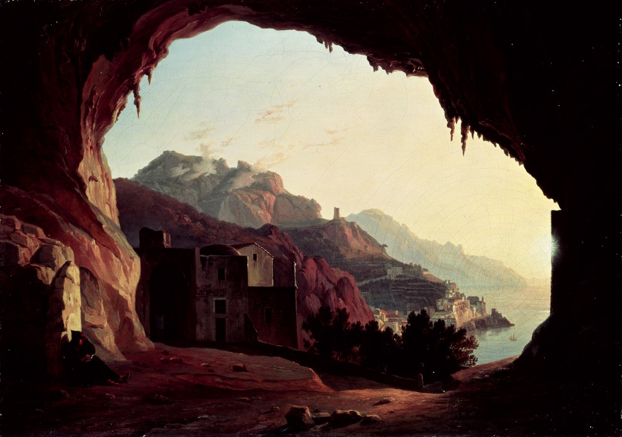 Grotte nær Amalfi, ca. 1828 av Carl Wilhelm Goetzloff