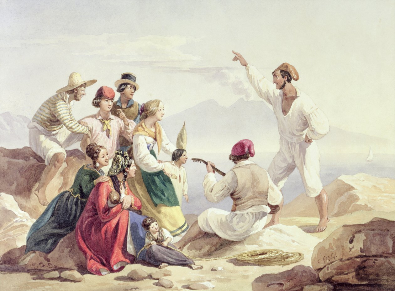 Gruppe iført napolitansk kostyme, ca. 1827 av Carl Wilhelm Goetzloff