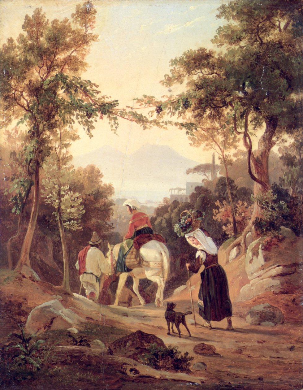 Italiensk landskap med bønder, ca. 1845 (olje på tre) av Carl Wilhelm Goetzloff