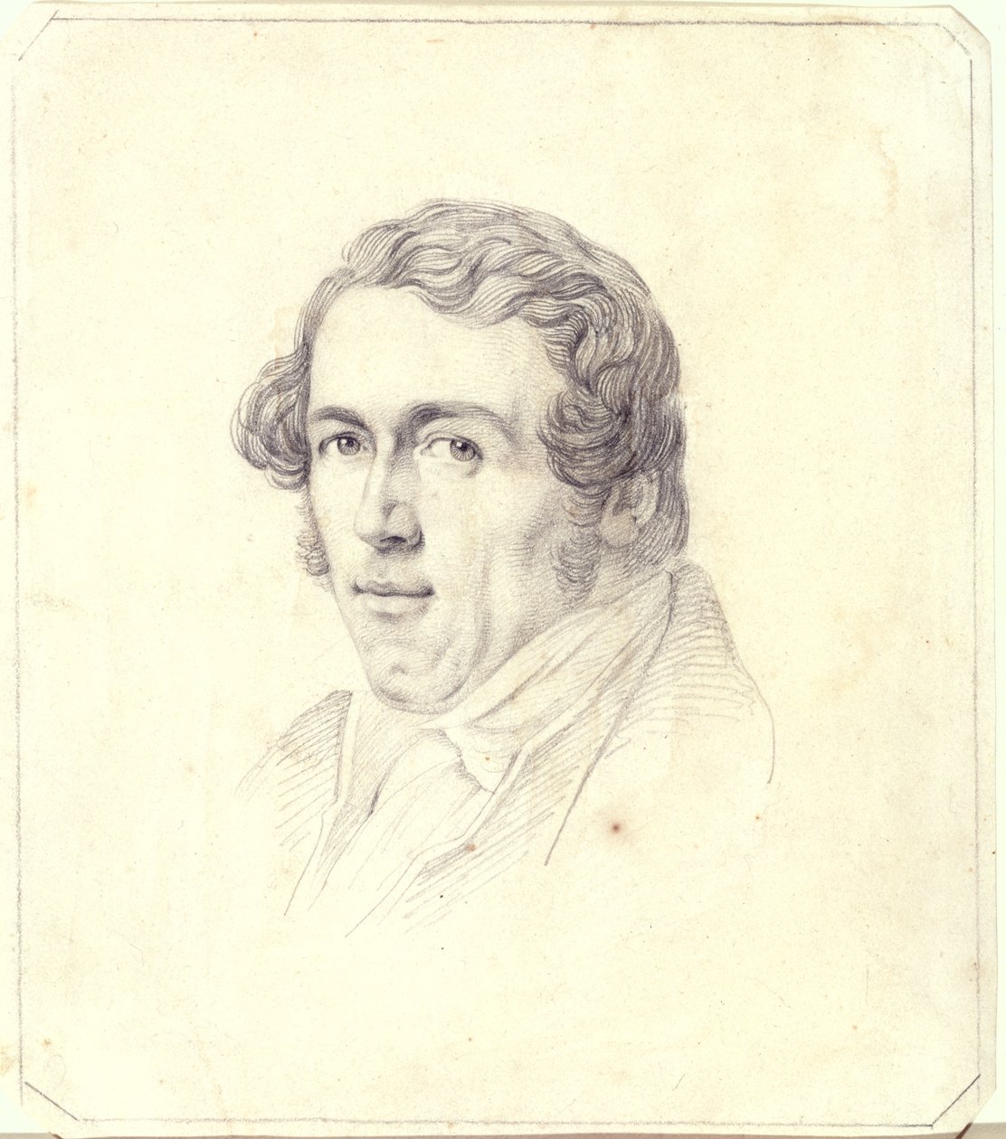 Selvportrett, ca. 1825 (blyant på gult papir) av Carl Wilhelm Goetzloff