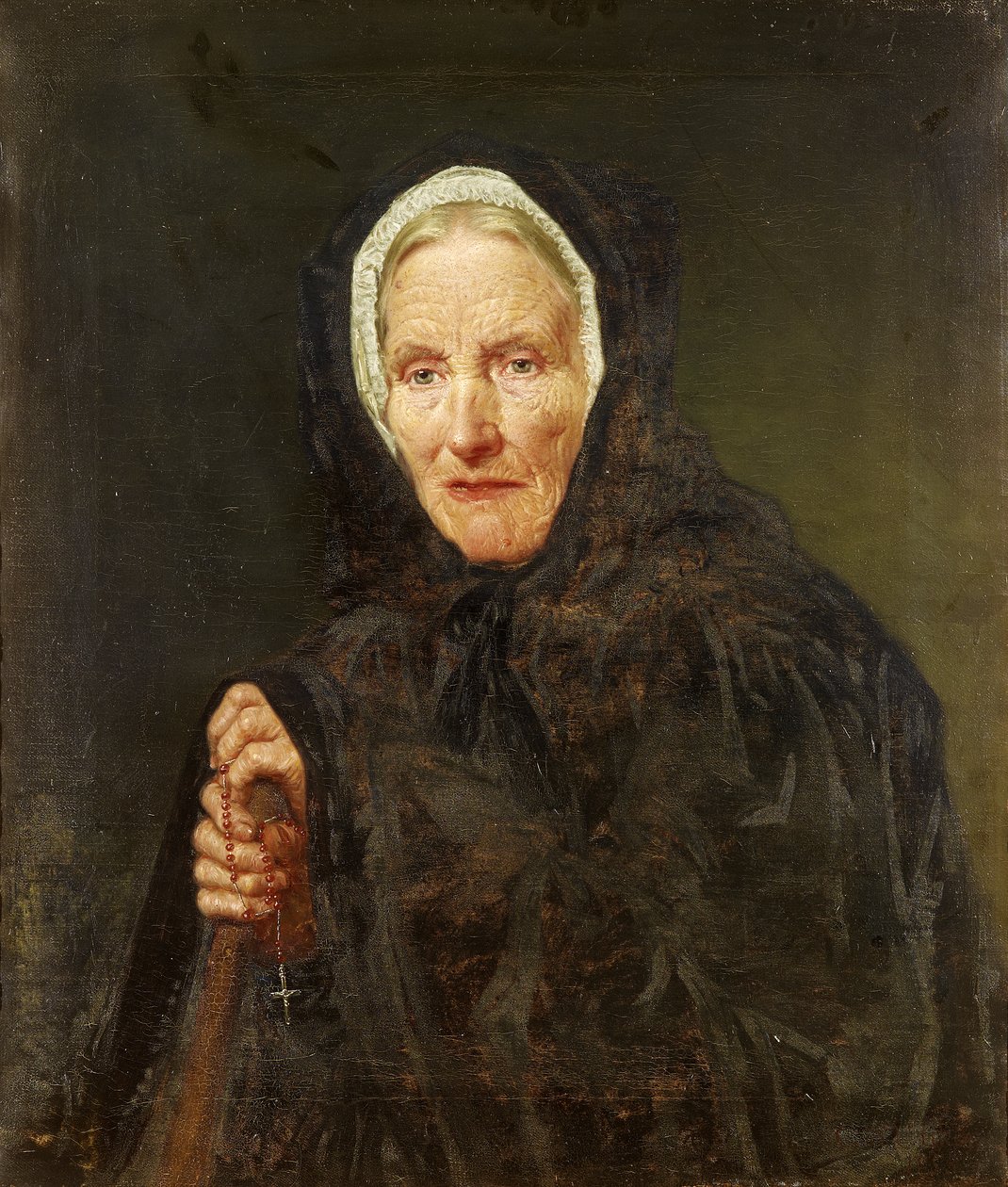 Gammel kvinne med en rosenkrans av Carl d´Unker