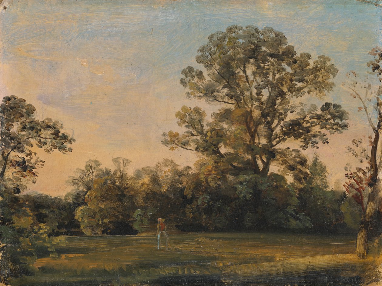 Skoglandskap med et slott på vannet av Carl Blechen