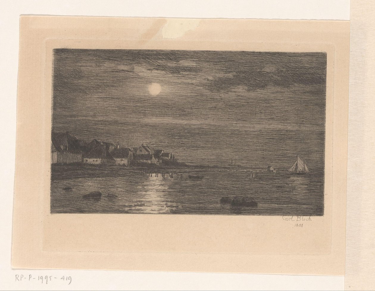 Landsby på vannet, ved måneskinn av Carl Bloch