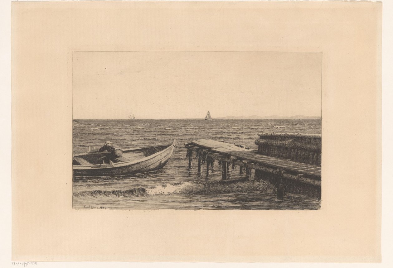 Robåt ved brygge av Carl Bloch