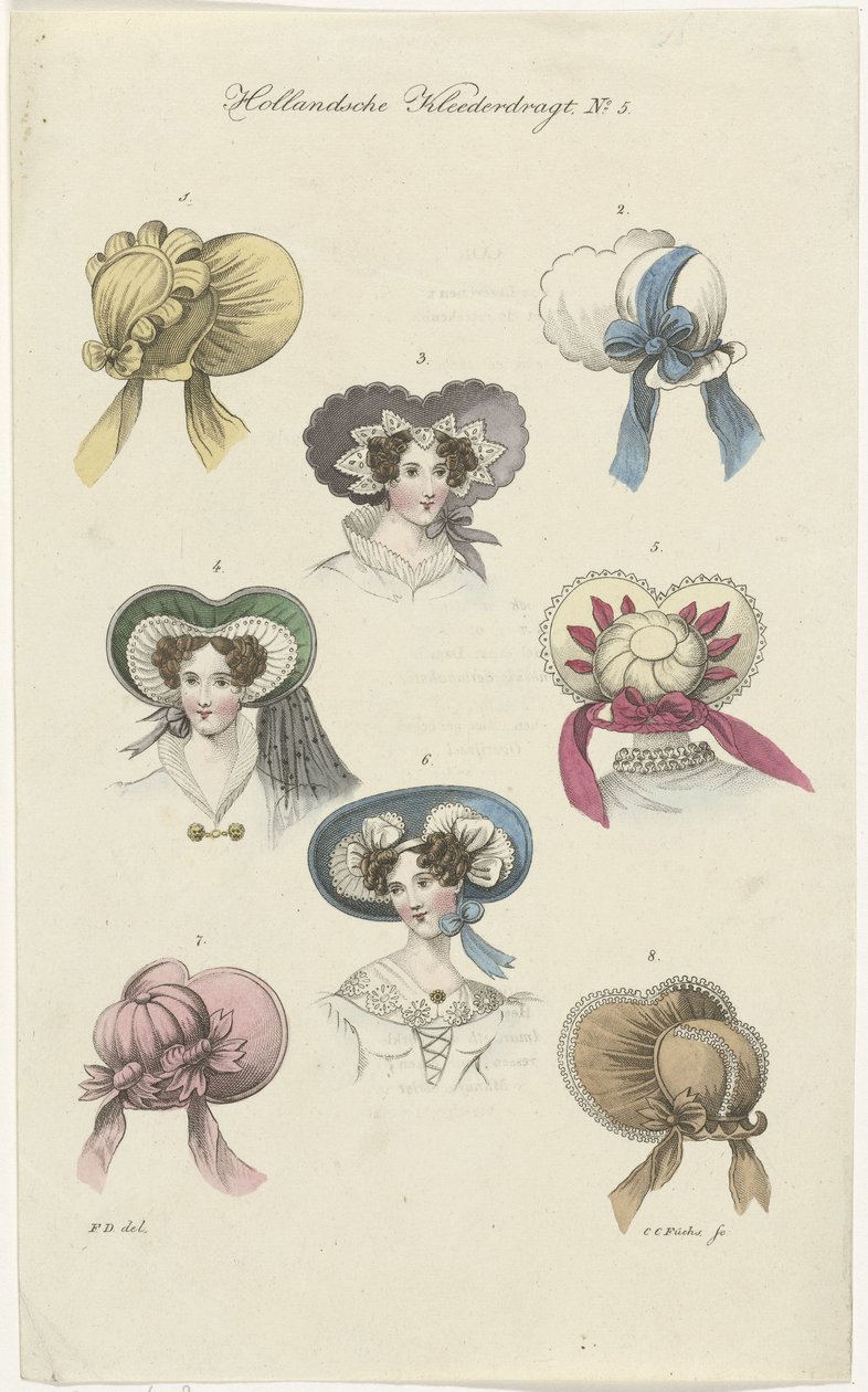 Åtte forskjellige damehatter Dutch Clothes (serietittel) av Carl Cristiaan Fuchs