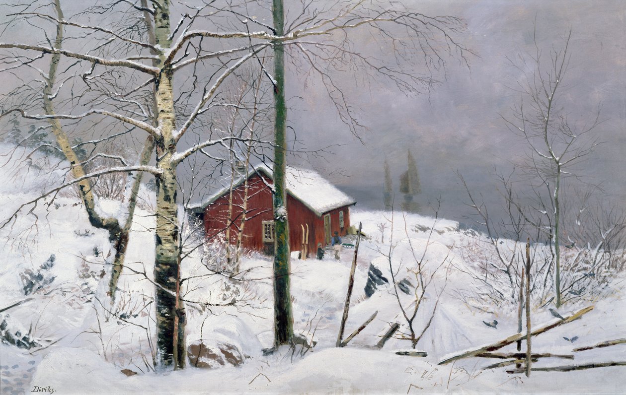 En småbruk (olje på lerret) av Carl Edvard Diriks