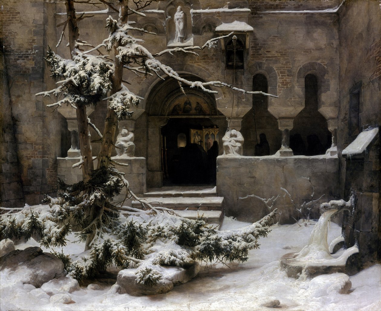 Klosterhage i snø av Carl Friedrich Lessing