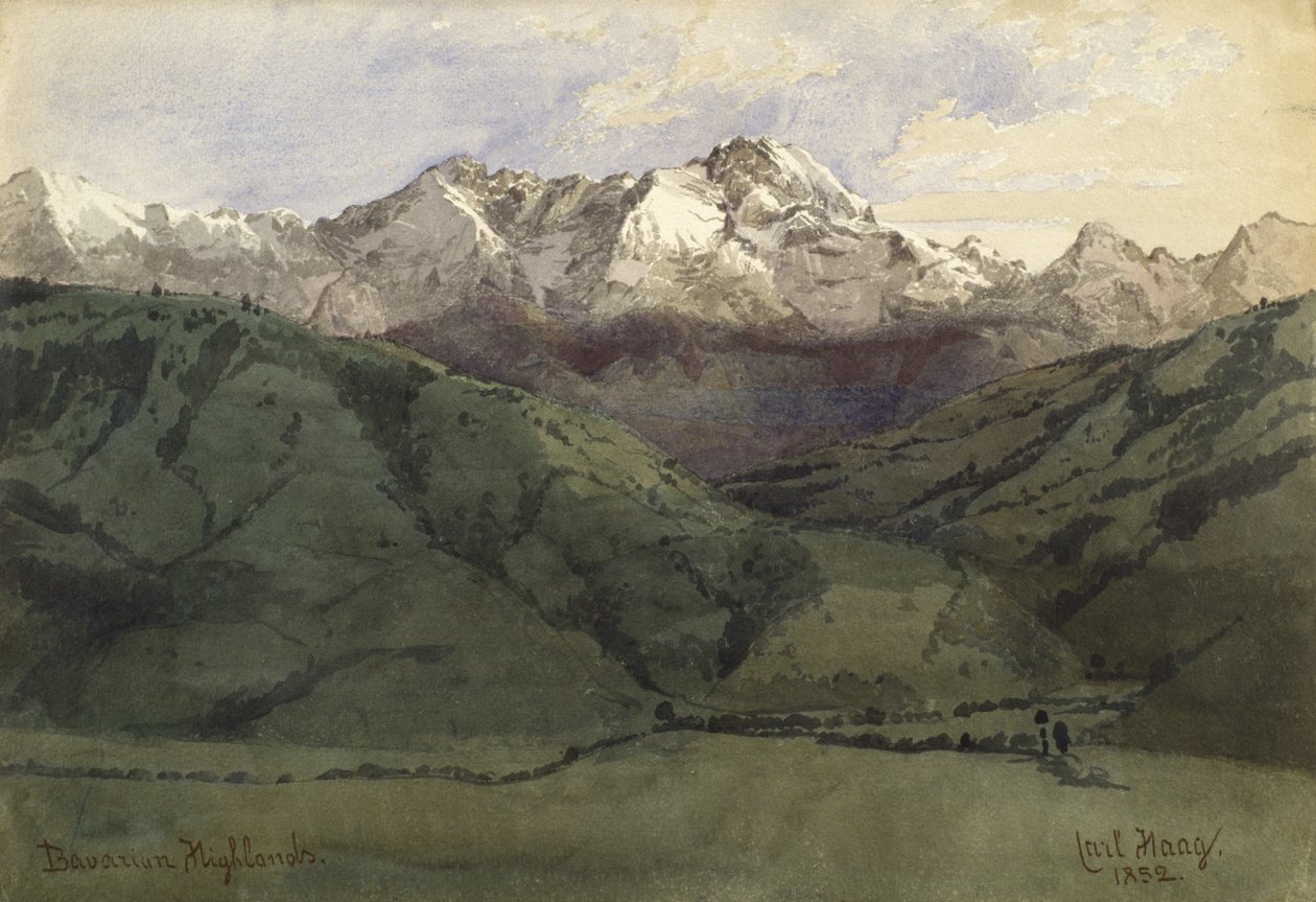 Bayerske høylandet, 1852 (wc på papir) av Carl Haag