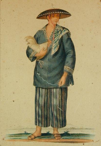 En indianer fra Manila (håndfarget litho) av Carl Johann Karuth