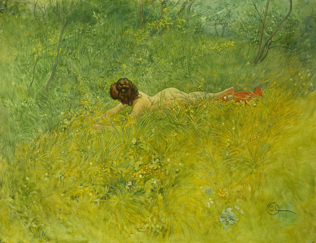 På gresset; I Grongraset, 1902 av Carl Larsson