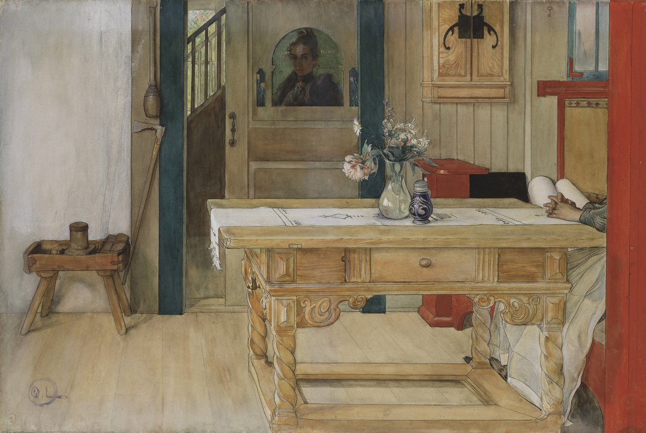 Søndagshvile (wc på papir) av Carl Larsson