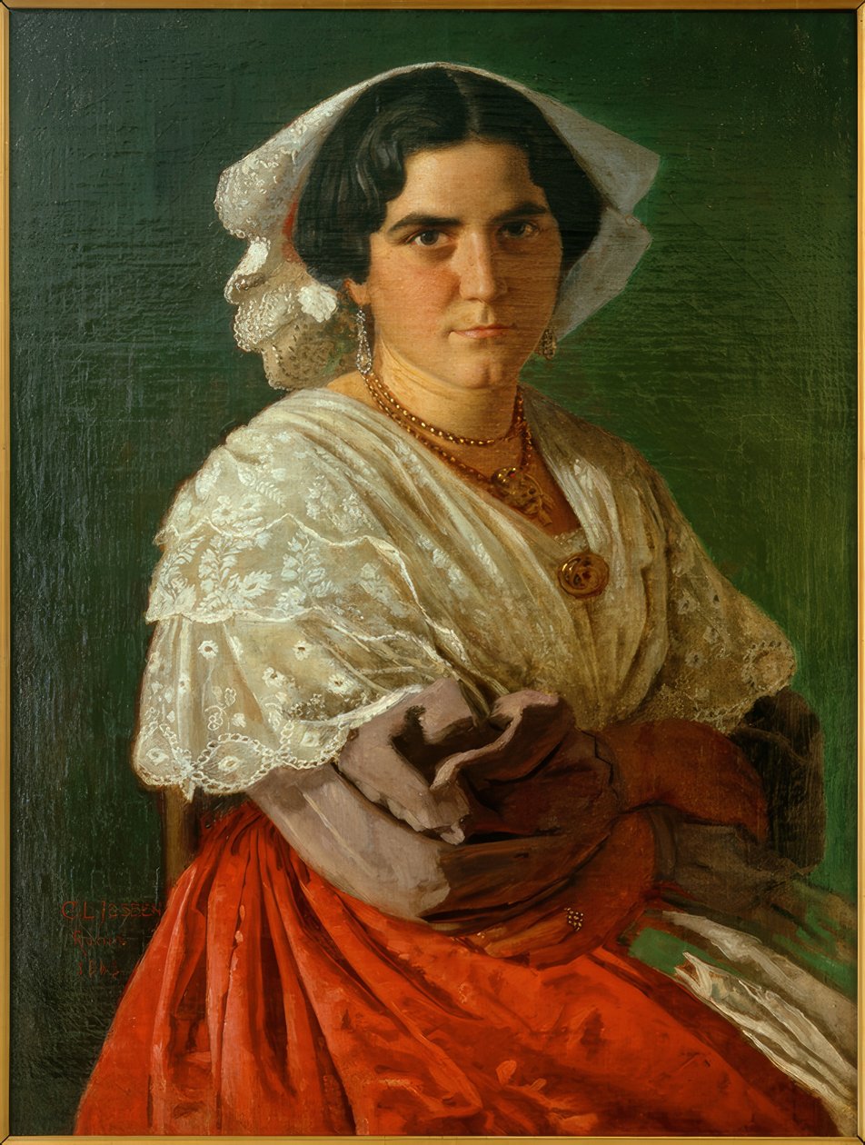C.L.Jessen, portrett av en italiensk kvinne i nasjonaldrakt av Carl Ludwig Jessen