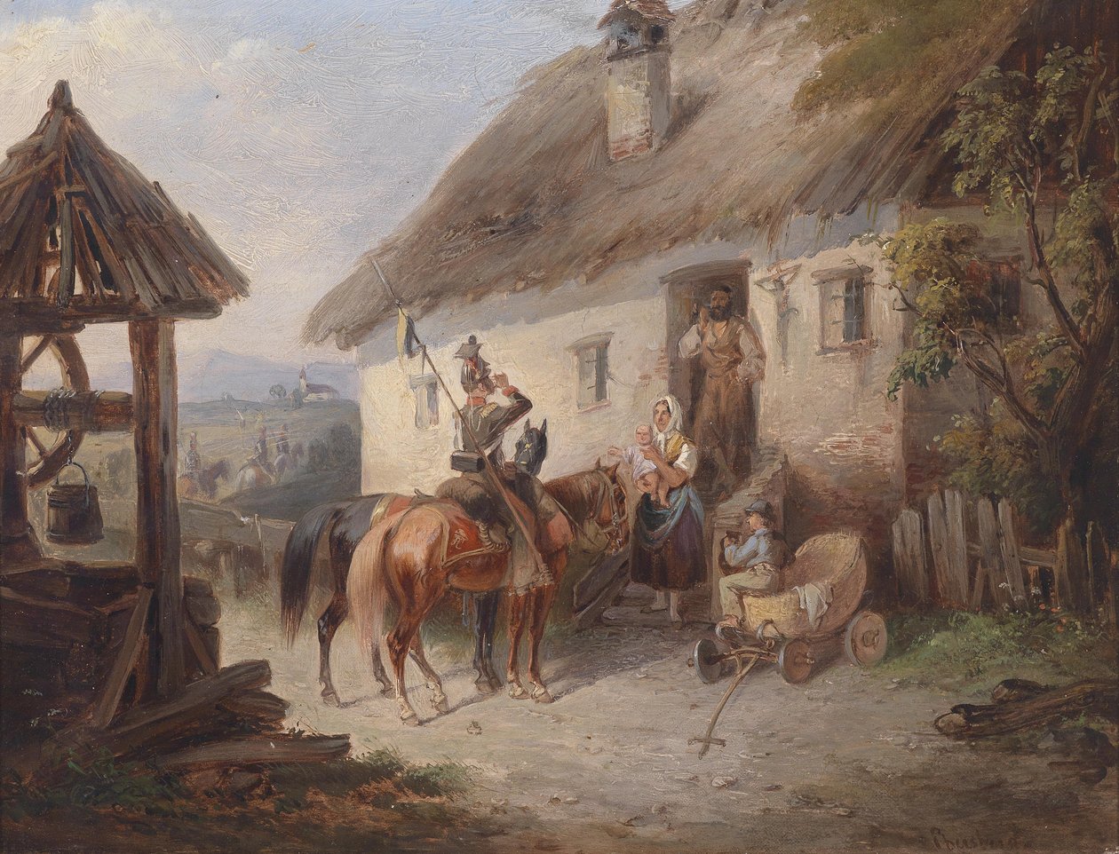 Østerrikske Uhlans foran et våningshus av Carl Martin Ebersberg