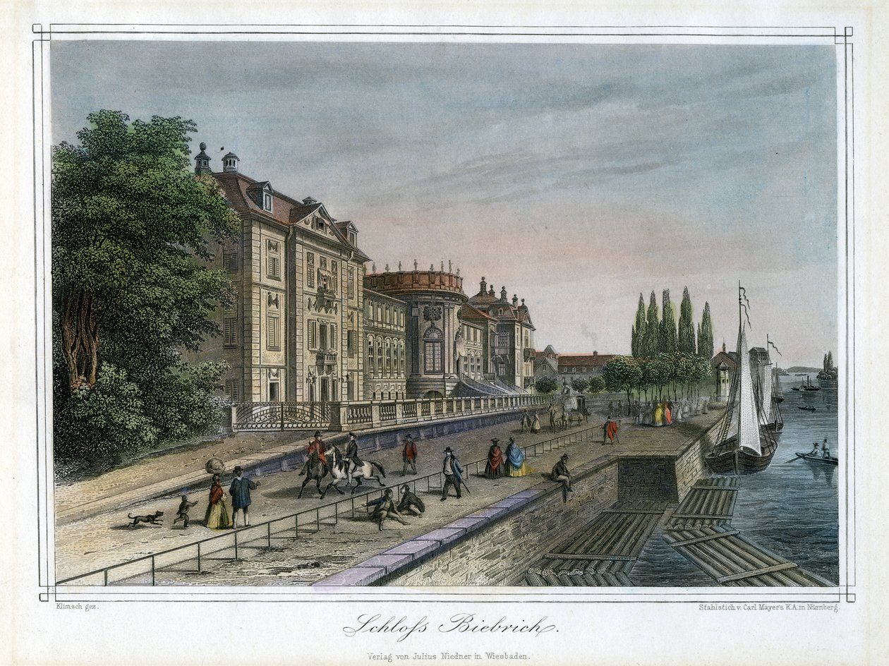 Biebrich-palasset, Wiesbaden, Tyskland, c1820 av Carl Mayer