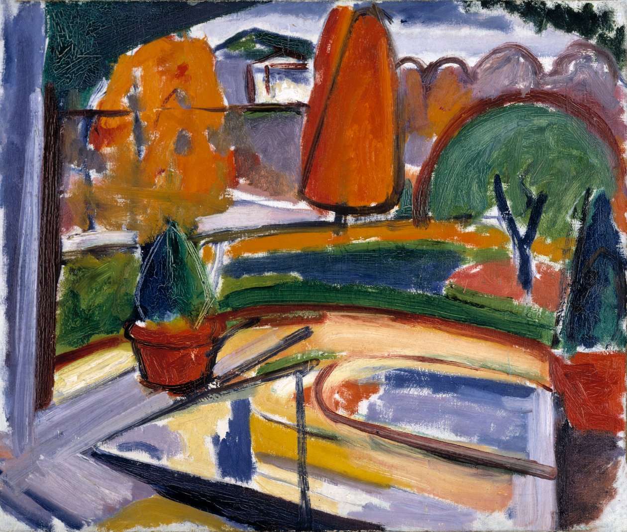 Landskap med tjern - Newman's Yard, ca. 1915-1932. av Carl Newman