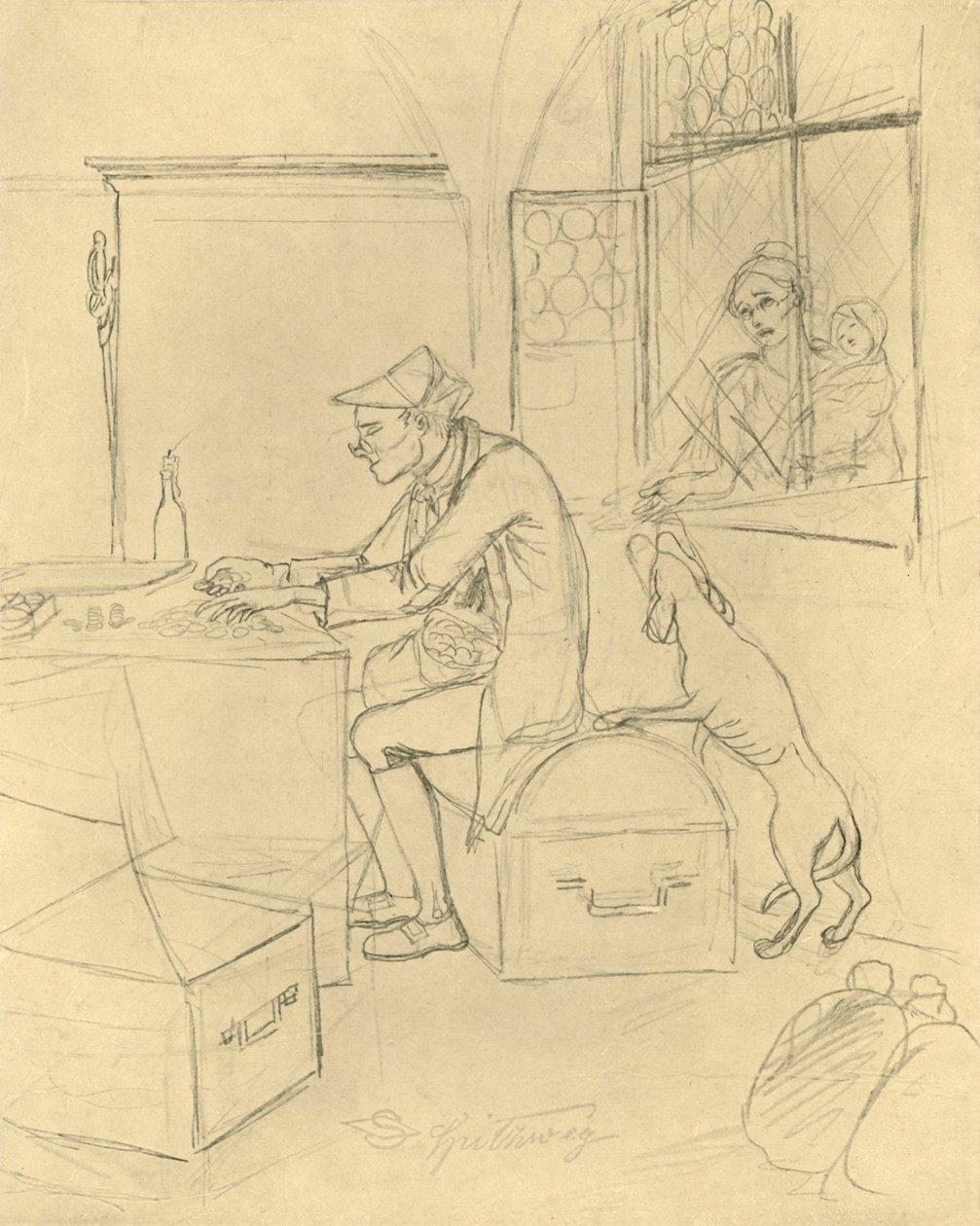 The Miser, midten av slutten av 1800-tallet, c1924. av Carl Spitzweg