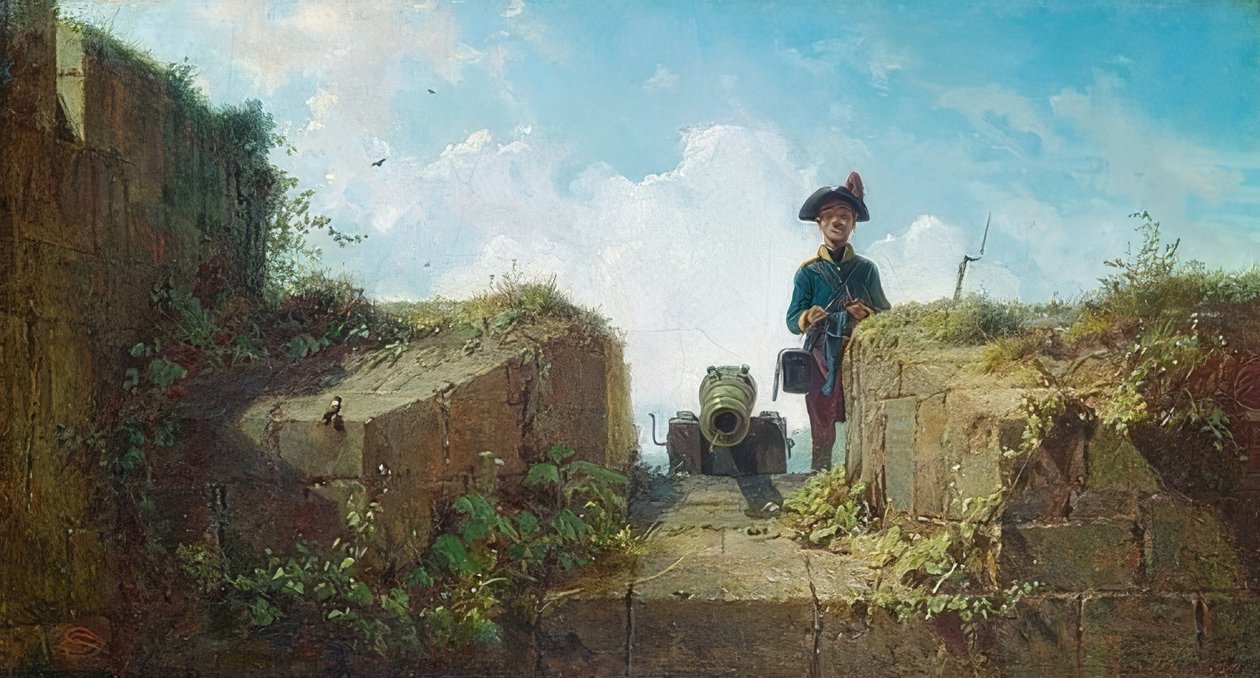 Strikkeutposten. Rundt 1860 av Carl Spitzweg