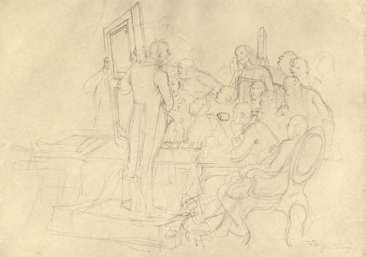 Die Kunstauktion, midten av slutten av 1800-tallet, c1924. av Carl Spitzweg