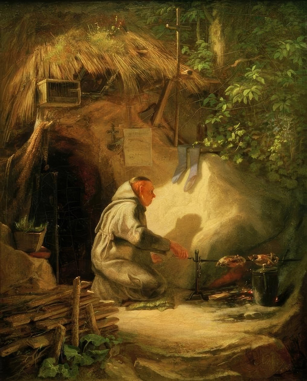 Eremitt som steker kylling av Carl Spitzweg