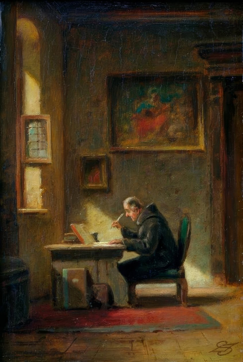 Lærd munk ved pulten av Carl Spitzweg